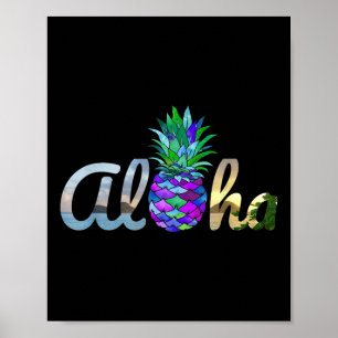 Poster Cute Aloha Hawaii Ananas Sirène Plage pourpre L