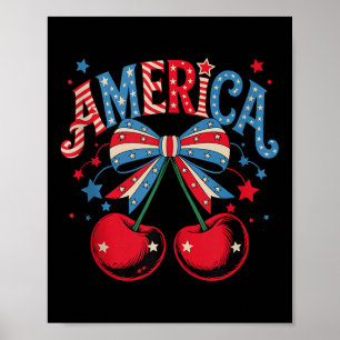 Poster Cute America Cherries Coquette Bow Cherry 4th Of J