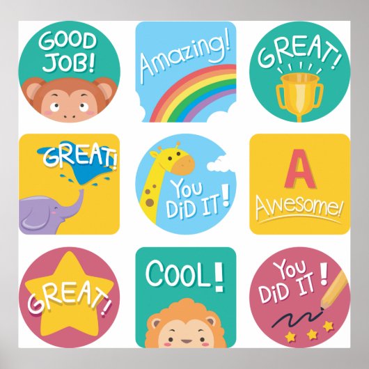 Poster Cute animal récompensé Motivational Étiquette de c (Devant)