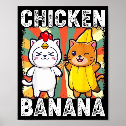 Poster Cute Animals In Chicken And Banana Costumes Kawaii (Devant)