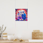 Poster Cute Anime Couple entouré de Fleurs et Coeur (Cuisine)