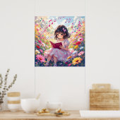 Poster Cute Anime Girl Reading a Book (Cuisine)