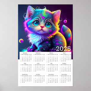 Poster Cute Animé Nion Coloured Kitten 2025 Calendrier