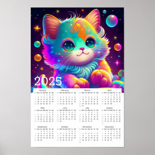 Poster Cute Animé Nion Coloured Kitten 2025 Calendrier