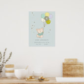 Poster Cute Aqua Bear Balloon Boys Monogramme État de nai (Cuisine)