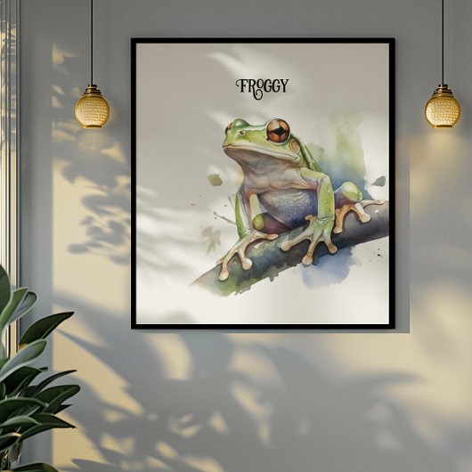 Poster Cute Aquarelle Arbre Frog, personnalisé