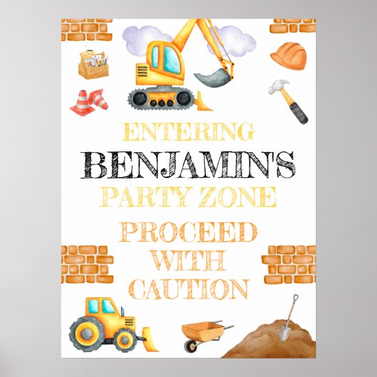 Poster Cute Aquarelle Construction Anniversaire (Devant)