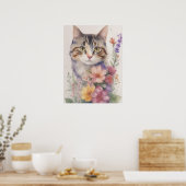Poster Cute Aquarelle Florale Chat (Cuisine)