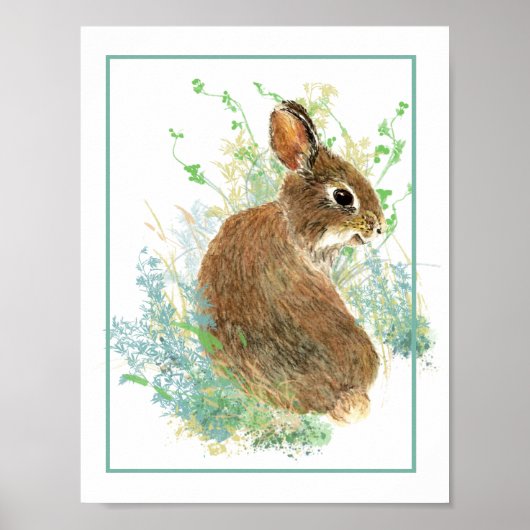 Poster Cute aquarelle lapin lapin ferme animal (Devant)