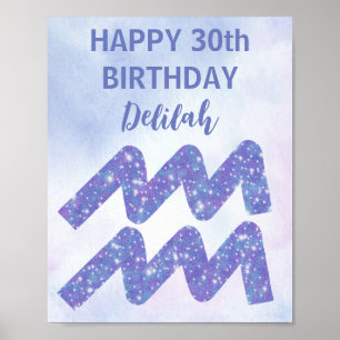 Poster Cute Aquarius Personnalisé Purple Anniversaire