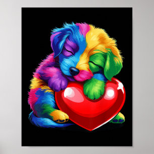 Poster Cute arc-en-ciel Chiot Accrocher Valentine Coeur E