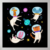 Poster Cute astronaute Animaux flottant dans l'espace (Devant)