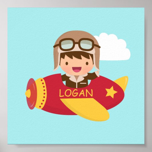 Poster Cute Aviator Boy Airplane Boys Room Decor (Devant)