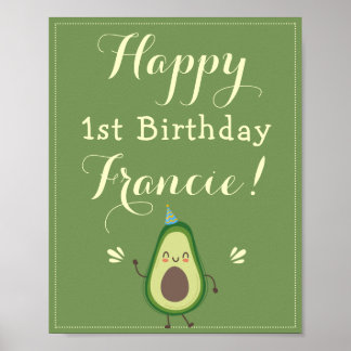 Poster Cute Avocado Personnalisez 1er anniversaire Bienve