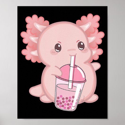 Poster Cute Axolotl Japonais Fraise Lait Anime rose K (Devant)