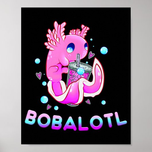 Poster Cute Axolotl Lover Bobalotl Boba Kawaii Anime Japa (Devant)