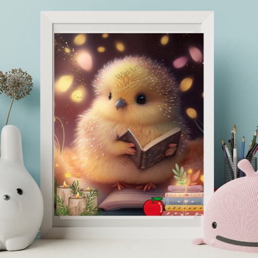 Poster Cute Baby Chick lire un livre Art Nursery
