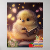Poster Cute Baby Chick lire un livre Art Nursery (Devant)