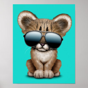 Poster Cute Baby Cougar Wearing Sunglasses