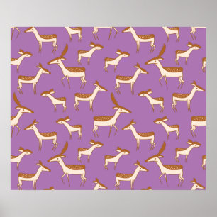 Poster Cute Baby Deer and Family on Lavender Purple