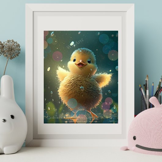 Poster Cute Baby Duck Dancing in the Rain Art