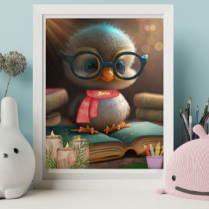 Poster Cute Baby Duck lecture d'un livre art personnalisé