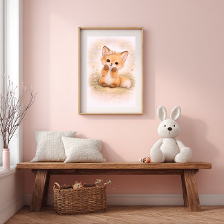Poster Cute Baby Fox Neutral Nursery Room Kids