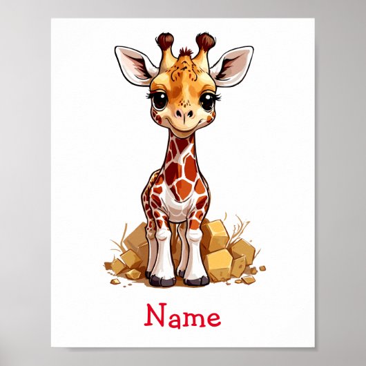 Poster Cute Baby Giraffe Nom personnalisé (Devant)