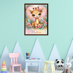Poster Cute Baby Giraffe Nom personnalisé Nursery