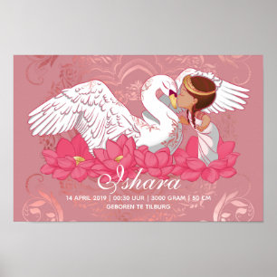 Poster Cute Baby Girl Saraswati with her White Swan