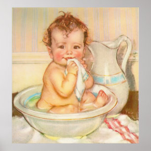 Poster Cute Baby Having a Bath