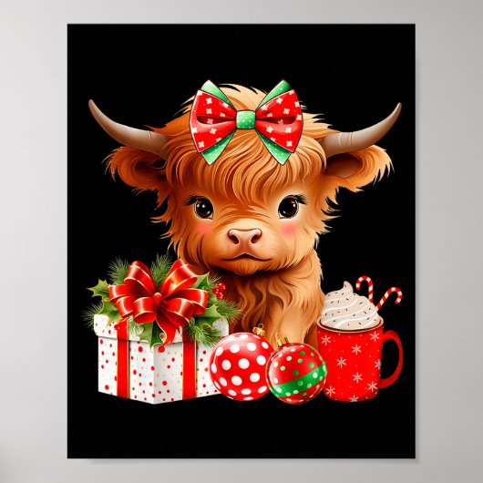 Poster Cute Baby Highland Cow Merry Christmas Farmer Cow  (Devant)