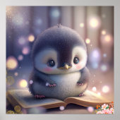 Poster Cute Baby Penguin lire un livre Art Nursery (Devant)