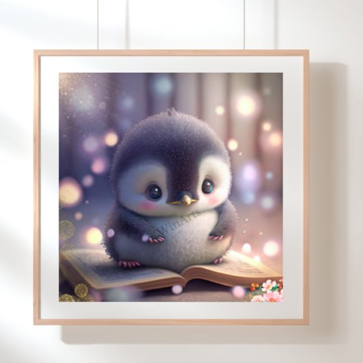 Poster Cute Baby Penguin lire un livre Art Nursery