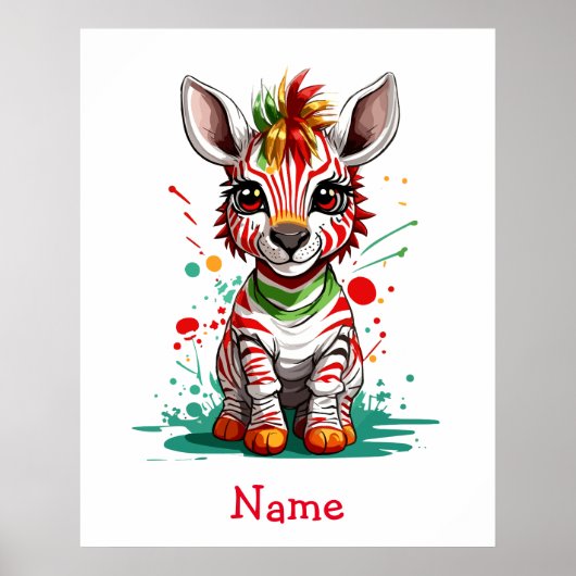 Poster Cute Baby Zebra Nom personnalisé (Devant)