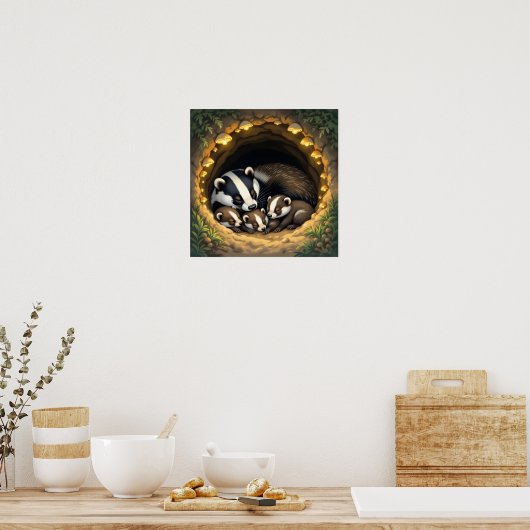 Poster Cute Badger Family Napping (Cuisine)