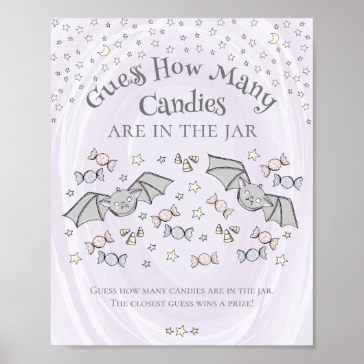 Poster Cute Bats Devine Combien De Candies Baby shower Je (Devant)