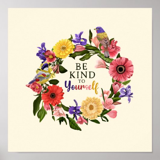 Poster Cute Be Kind to You Self Love Floral Citation (Devant)