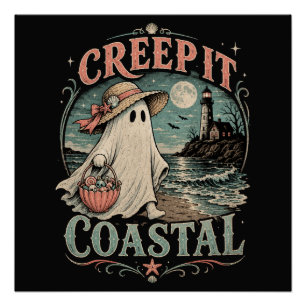 Poster Cute Beach Ghost Spooky Coastal Halloween