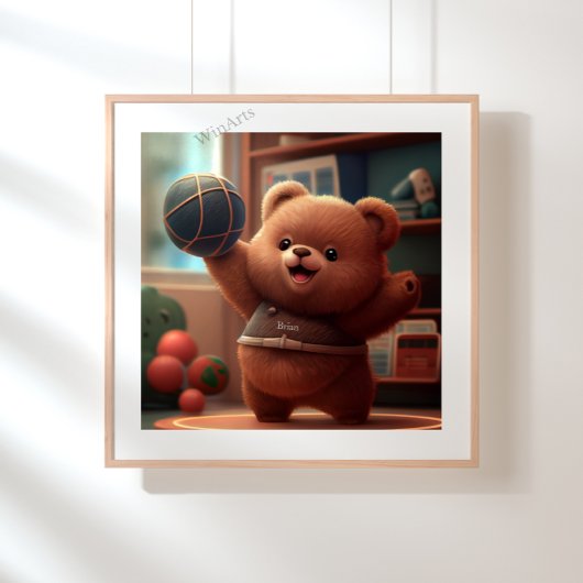 Poster Cute Bear jouant Basketball Art Personnalisé