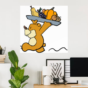 Poster Cute Bear transportant une cueillette festive Plat