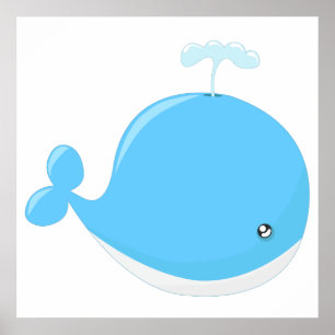 Poster Cute bébé baleine kawaii dessin animé pépinière