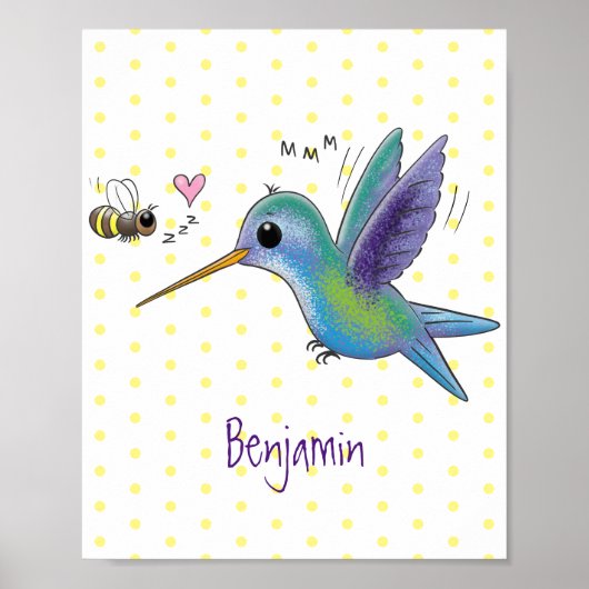 Poster Cute bee hummingbird cartoon illustration (Devant)