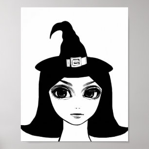 Poster Cute Big Eye Witch Girl Face Imaginaire conte de f