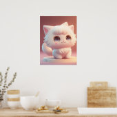 Poster Cute Big Eyes Fluffy Blanc Chat (Cuisine)