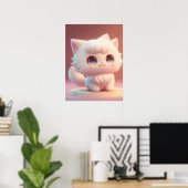 Poster Cute Big Eyes Fluffy Blanc Chat (Bureau à domicile)