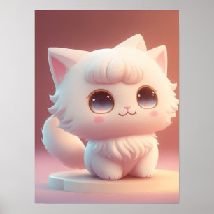 Poster Cute Big Eyes Fluffy Blanc Chat