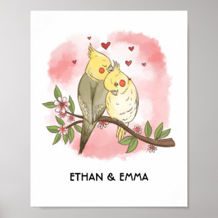 Poster Cute Birds Couple Personnalisé Saint Valentin