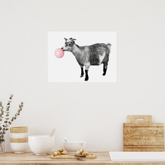 Poster Cute Black Blanc Chèvre Bubble Gum Nursery (Cuisine)