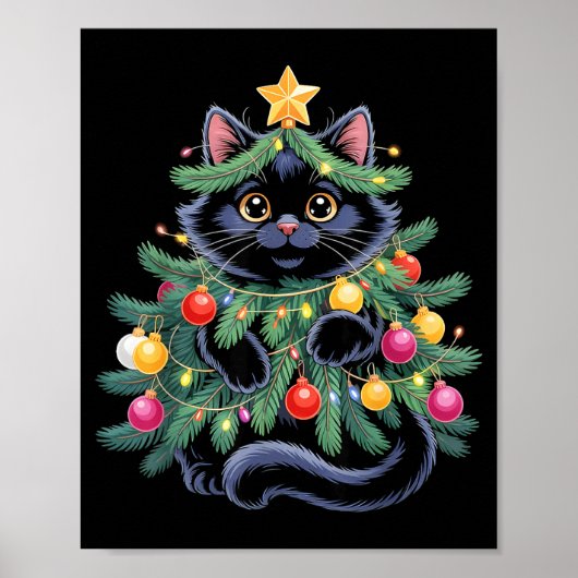 Poster Cute Black Cat Christmas Tree Funny Kitten Lover X (Devant)